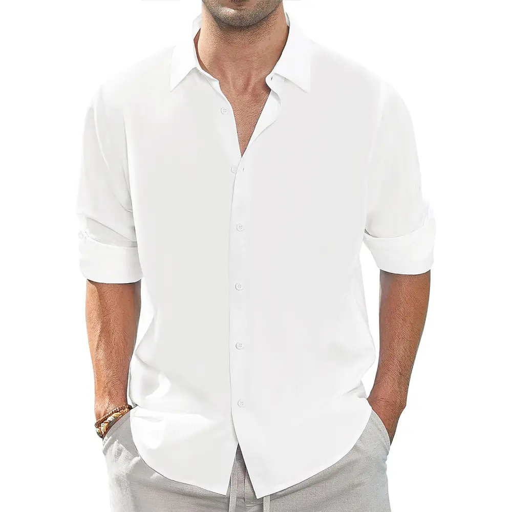 Spring Summer Long Sleeve Shirt for Men Solid Color Casual Dailywear Lightweight Comfortable Lapel Tops Vacation Shirts