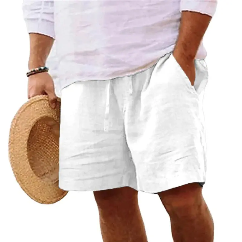 Men's Summer Shorts Drawstring Elastic Waist Breathable Lightweight Cotton Linen Casual Beach Style Hawaii Short Pants
