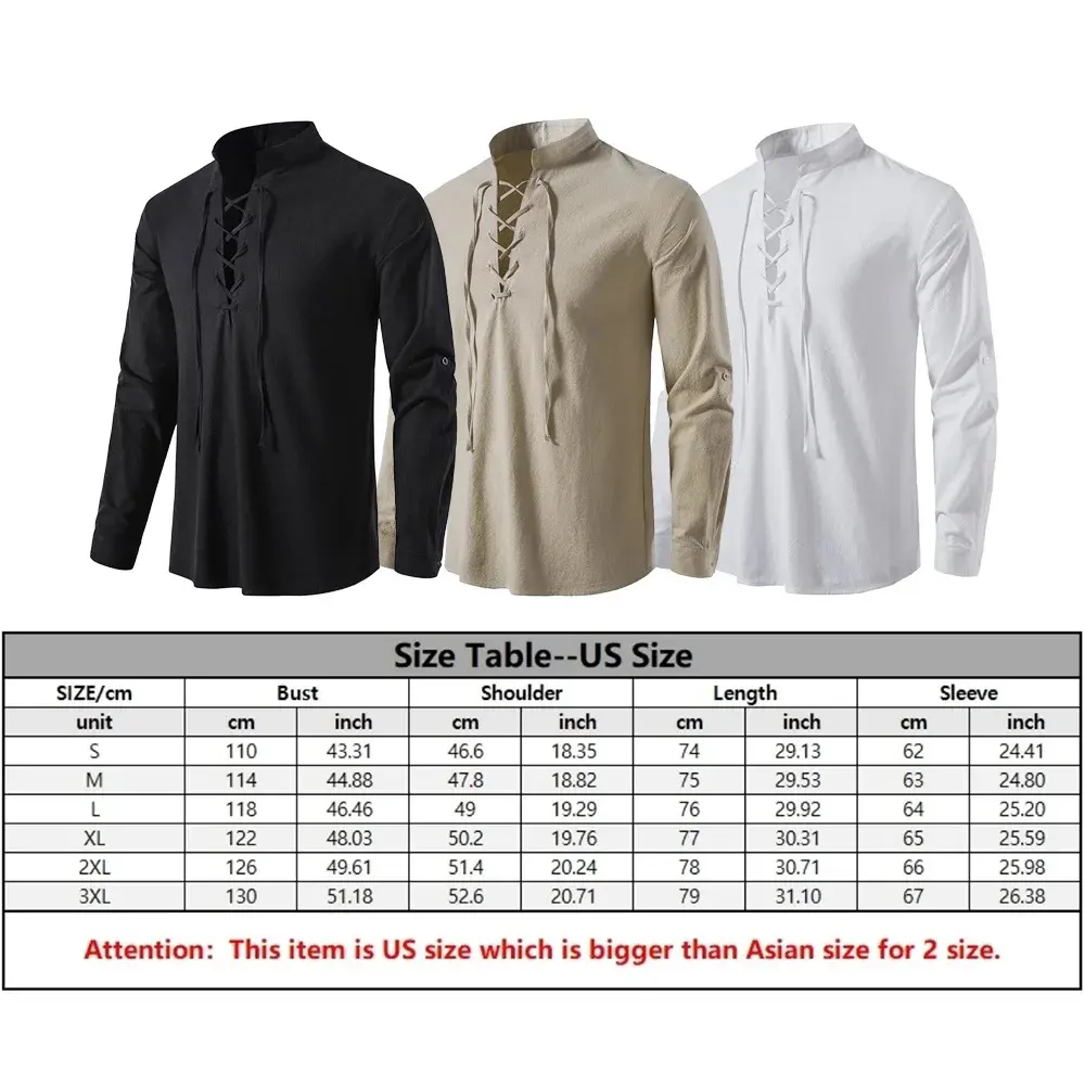 2 Pieces Men's Cotton Linen Set Summer Beach Outfit Henley Yoga Lace Up Long Sleeve Shirt and Short Hawaiian Shirts Summer