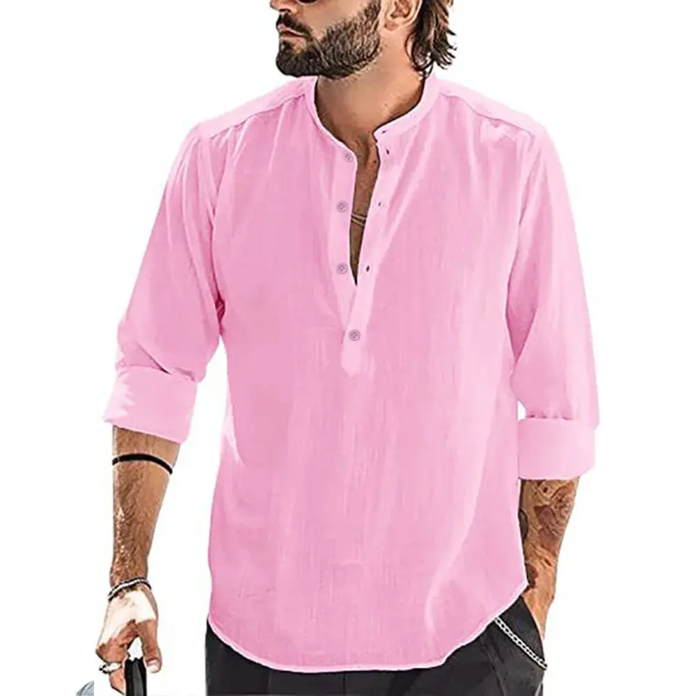 New Men's Casual Blouse Cotton Linen Shirt Loose Tops Long Sleeve Tee Shirt Spring Autumn Casual Handsome Men's Shirts