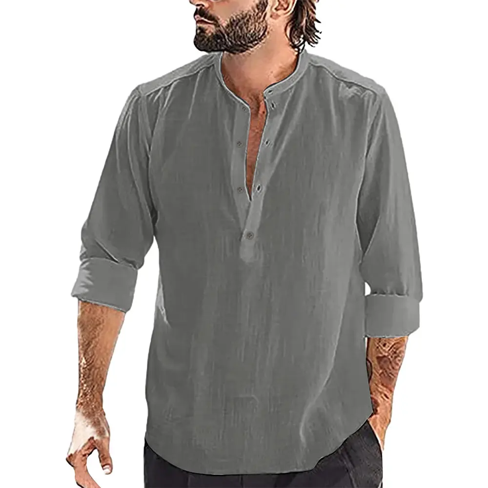 New Men's Casual Blouse Cotton Linen Shirt Loose Tops Long Sleeve Tee Shirt Spring Autumn Casual Handsome Men's Shirts