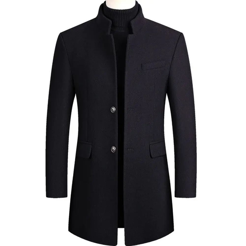 New Winter Fashion Men Slim Fit Long Sleeve Cardigans Blends Coat Jacket Suit Solid Men‘s Long Thick Coats