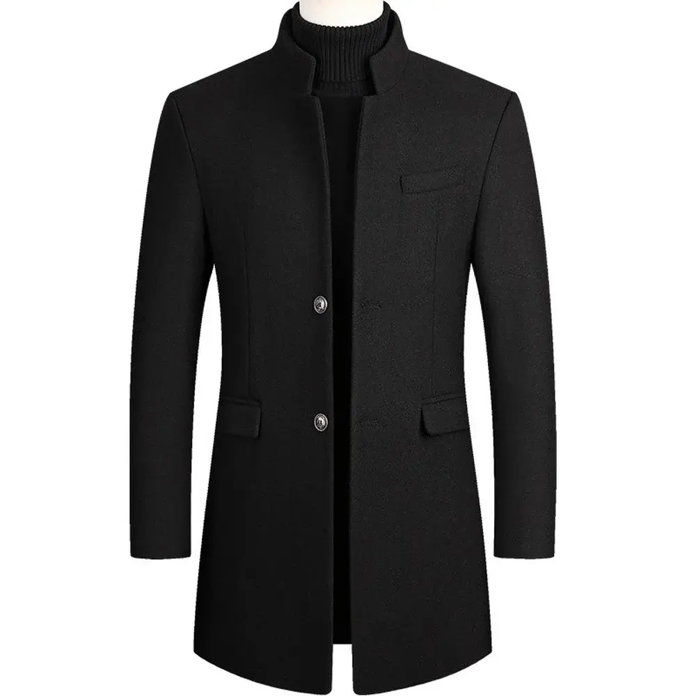 New Winter Fashion Men Slim Fit Long Sleeve Cardigans Blends Coat Jacket Suit Solid Men‘s Long Thick Coats