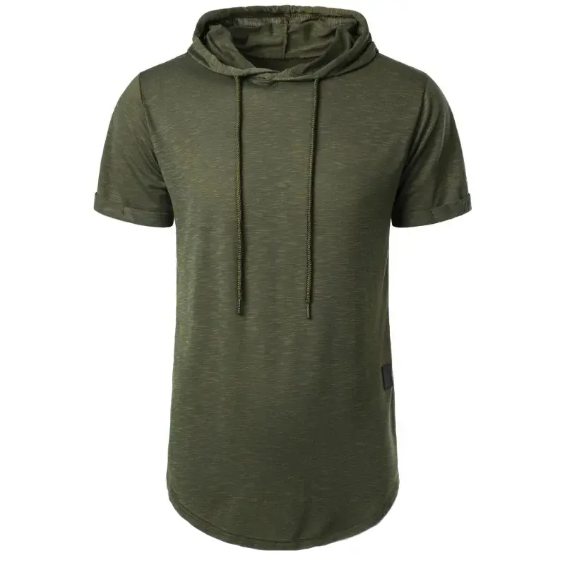 Short Sleeve Hoodie T-shirt for Men Lightweight Breathable Fashion Sports Fitness Running Tops Simple Style Male T-shirts