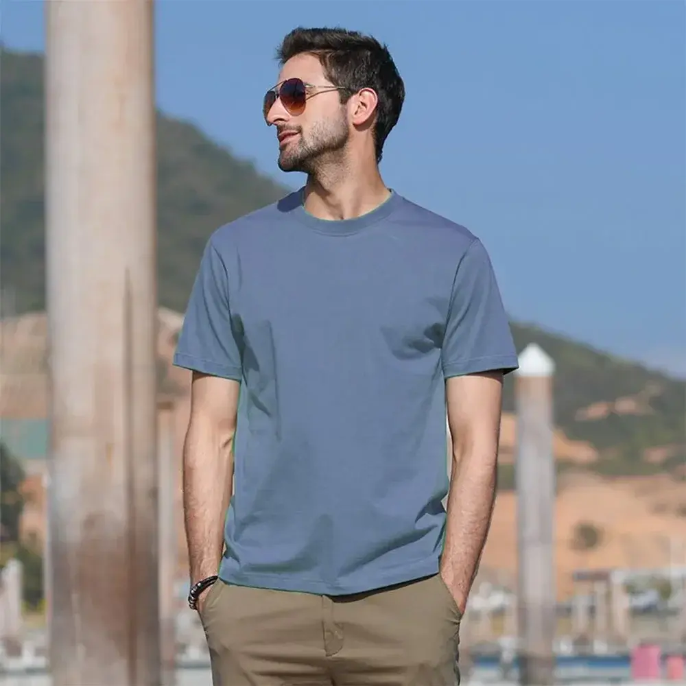 Men's Round Neck Solid Color Cotton Short Sleeve T-shirt Men and Women Sports Tops Tees Slim Fit Casual Streetwear