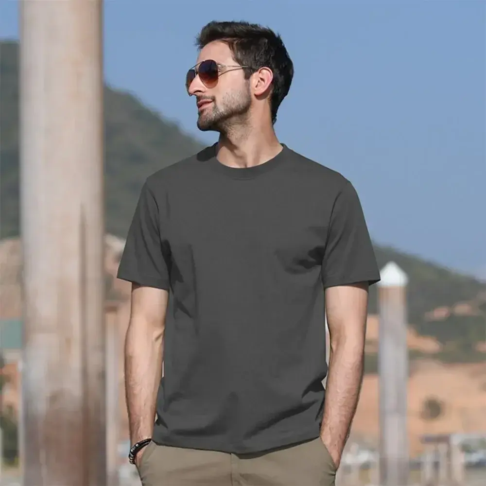 Men's Round Neck Solid Color Cotton Short Sleeve T-shirt Men and Women Sports Tops Tees Slim Fit Casual Streetwear