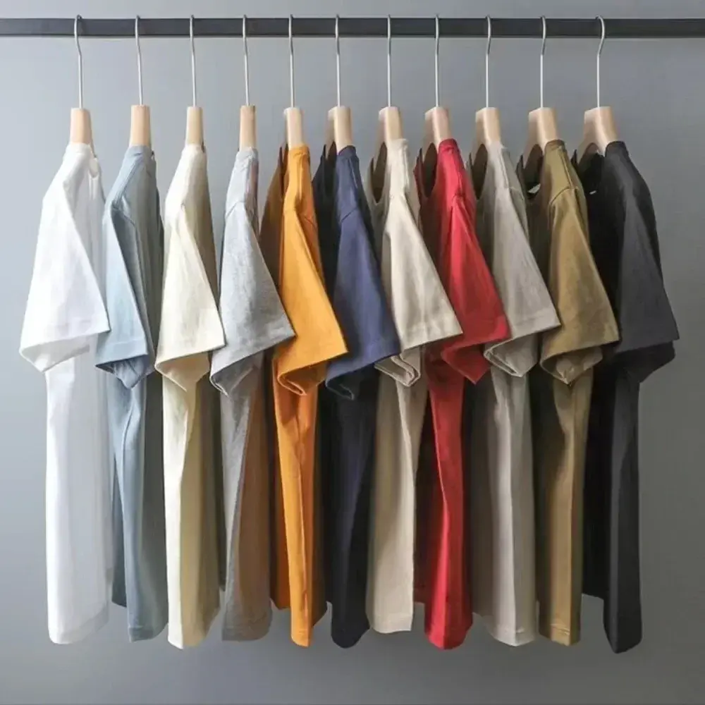 Men's Round Neck Solid Color Cotton Short Sleeve T-shirt Men and Women Sports Tops Tees Slim Fit Casual Streetwear