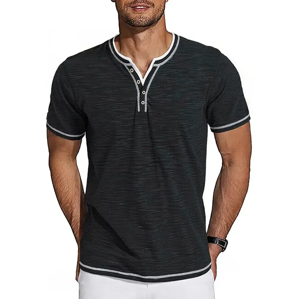 Men's Summer New T-shirt Lightweight Breathable Short-sleeved V-neck Tops Casual Cozy Button T-shirts Male Fashion Tees