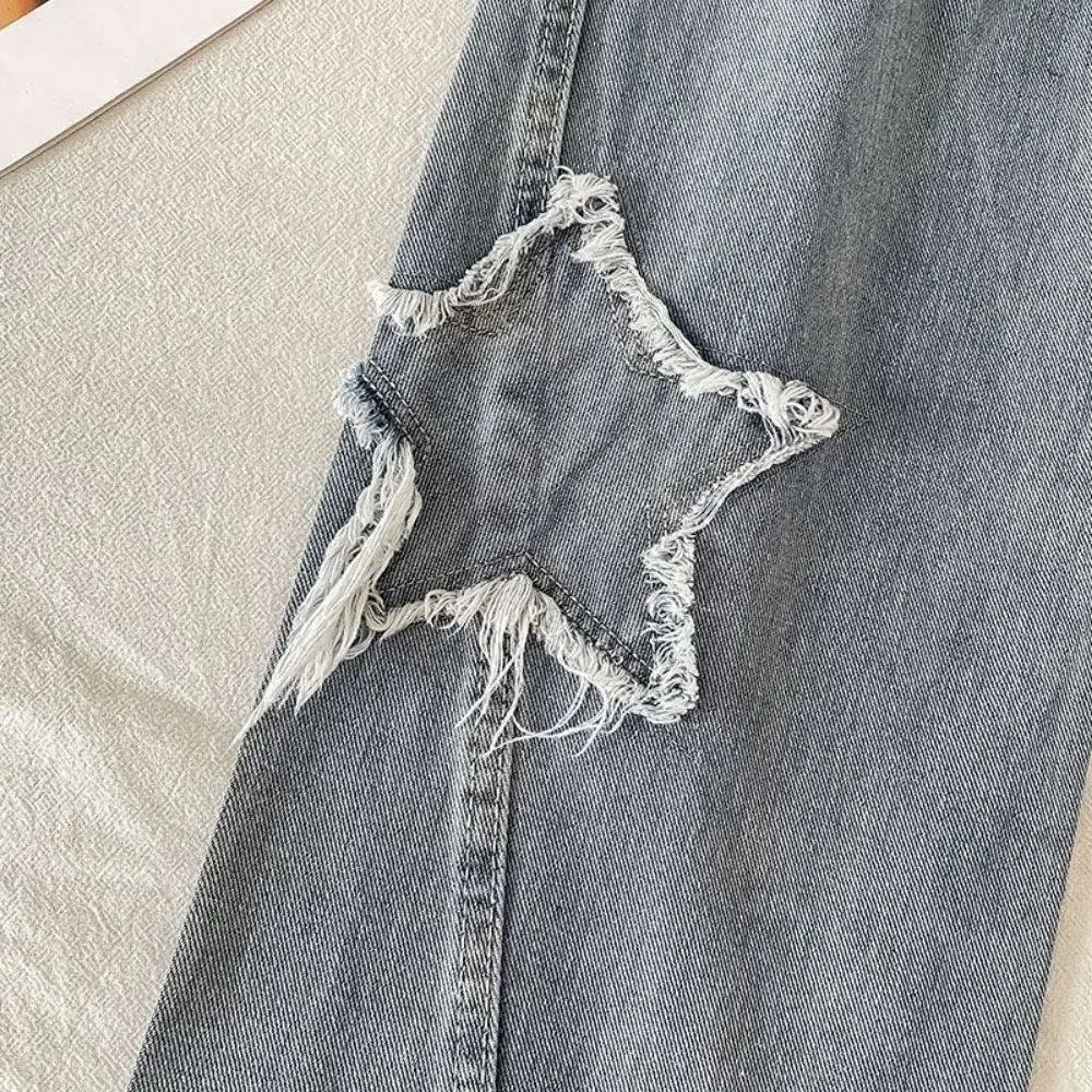 Denim Popular Ins Fashion Korean WIth Star Spring Autumn New High Waist Straight Leg Loose Fitting Jeans