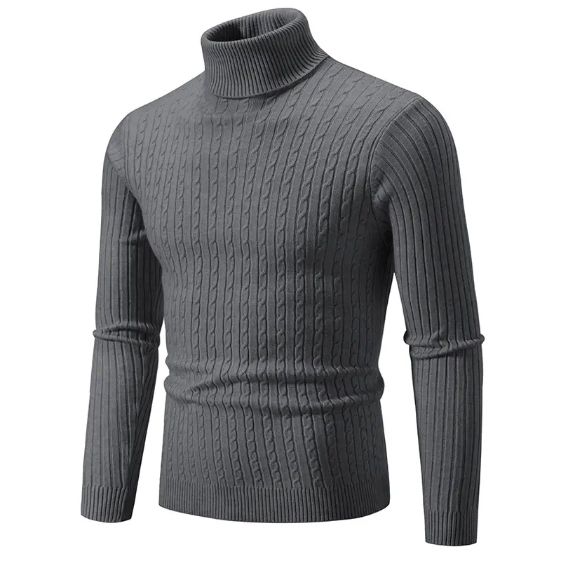 New Men's High Neck Sweater Solid Color Turtleneck Pullover Knitted Sweaters Casual Turtleneck Sweatwear Mens Fall Winter