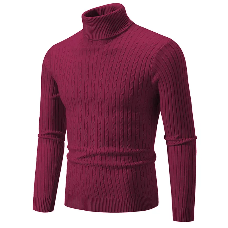 New Men's High Neck Sweater Solid Color Turtleneck Pullover Knitted Sweaters Casual Turtleneck Sweatwear Mens Fall Winter