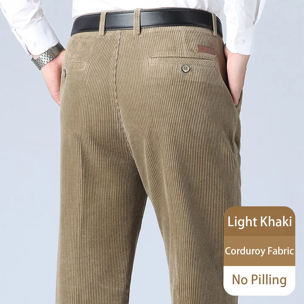Men's Autumn Winter Pants Heavyweight Corduroy Casual Straight Trousers Business Formal Pants Solid Color Thick
