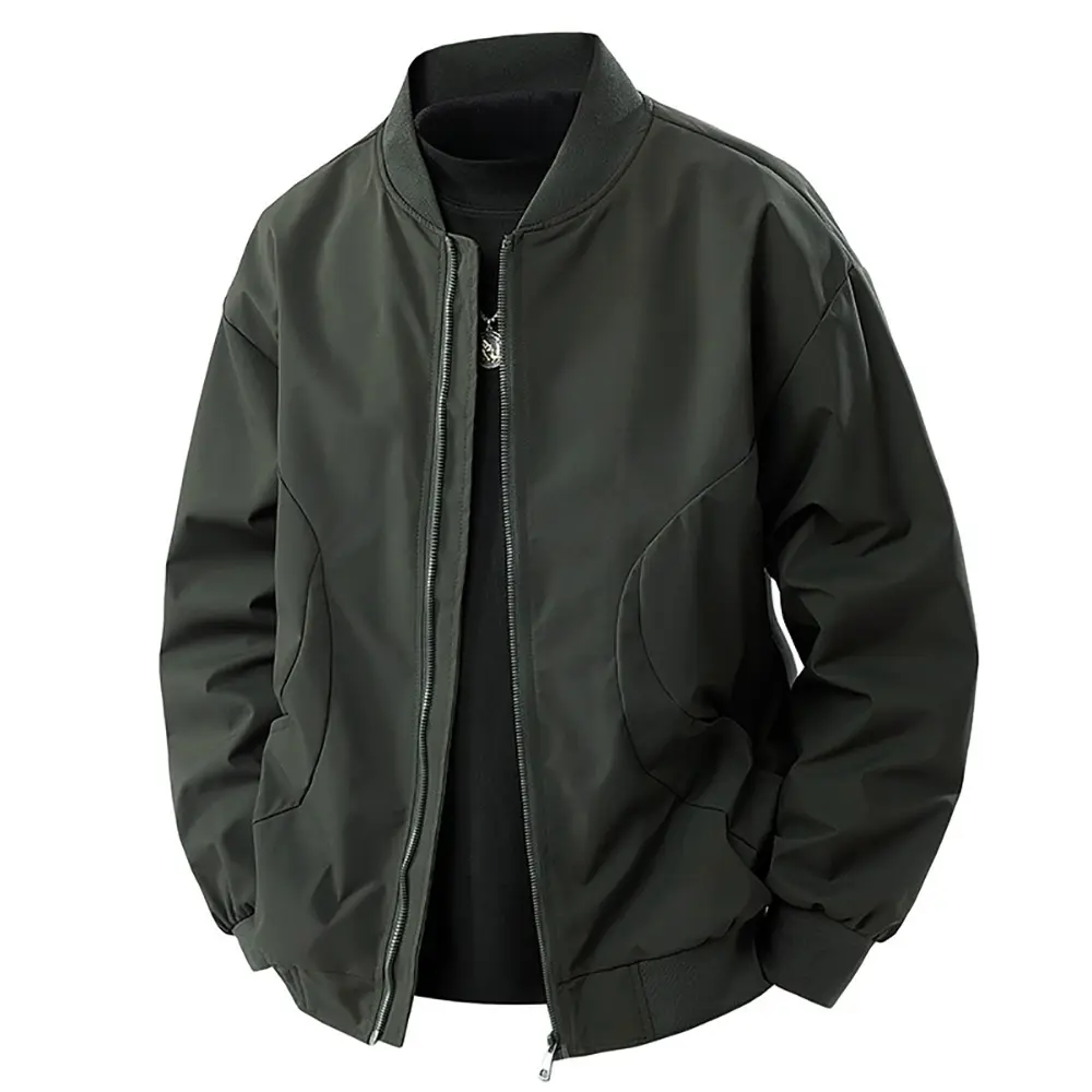 Spring New Men's Bomber Jacket Solid Color Pocket Zipper Fashion Baseball Jacket Simple Style Stand Collar Casual Streetwear