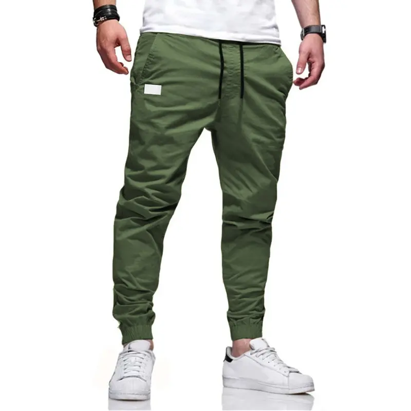 Cargo Pants Men Casual Pencil Pants Autumn Fashion Solid Color Drawstring Pants Waist Joggers Trousers