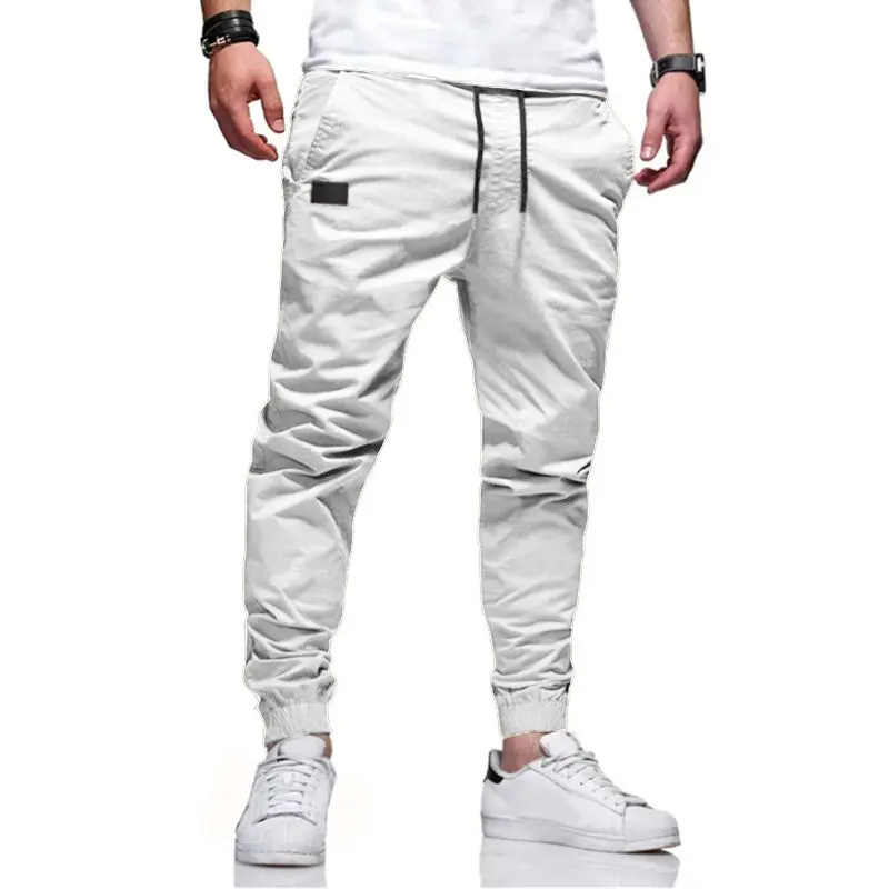 Cargo Pants Men Casual Pencil Pants Autumn Fashion Solid Color Drawstring Pants Waist Joggers Trousers
