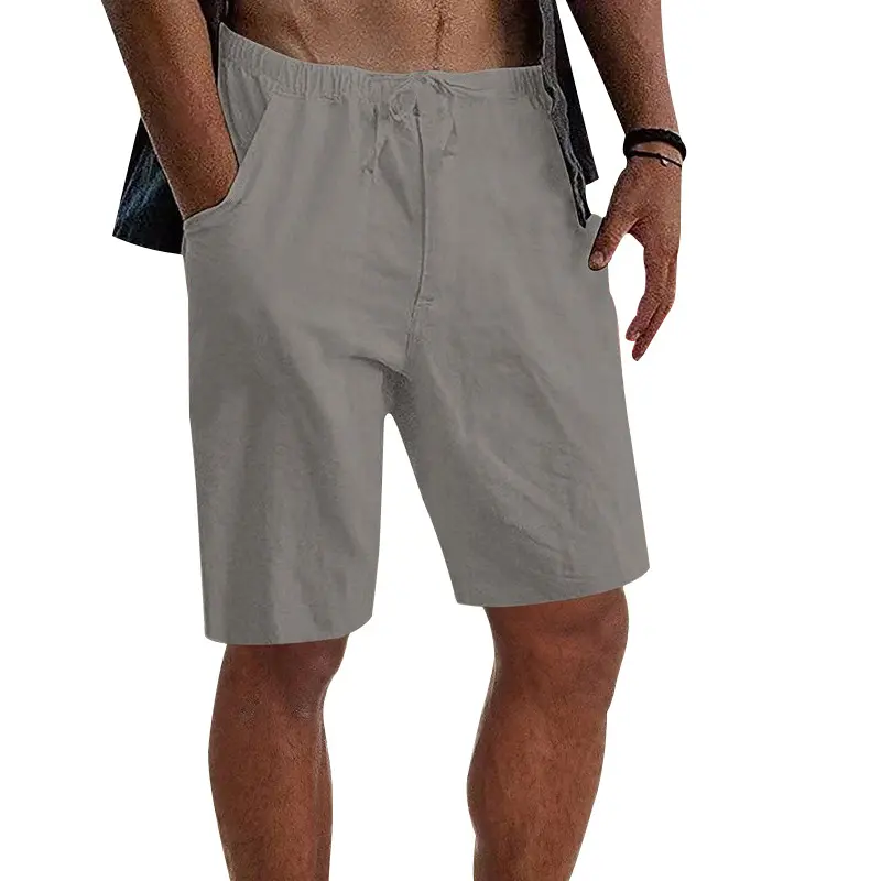New Summer Men's Solid Short Casual Shorts Drawstring Breathable Beach Shorts Hawaii Pants Cotton linen Shorts