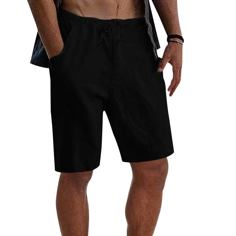 New Summer Men's Solid Short Casual Shorts Drawstring Breathable Beach Shorts Hawaii Pants Cotton linen Shorts