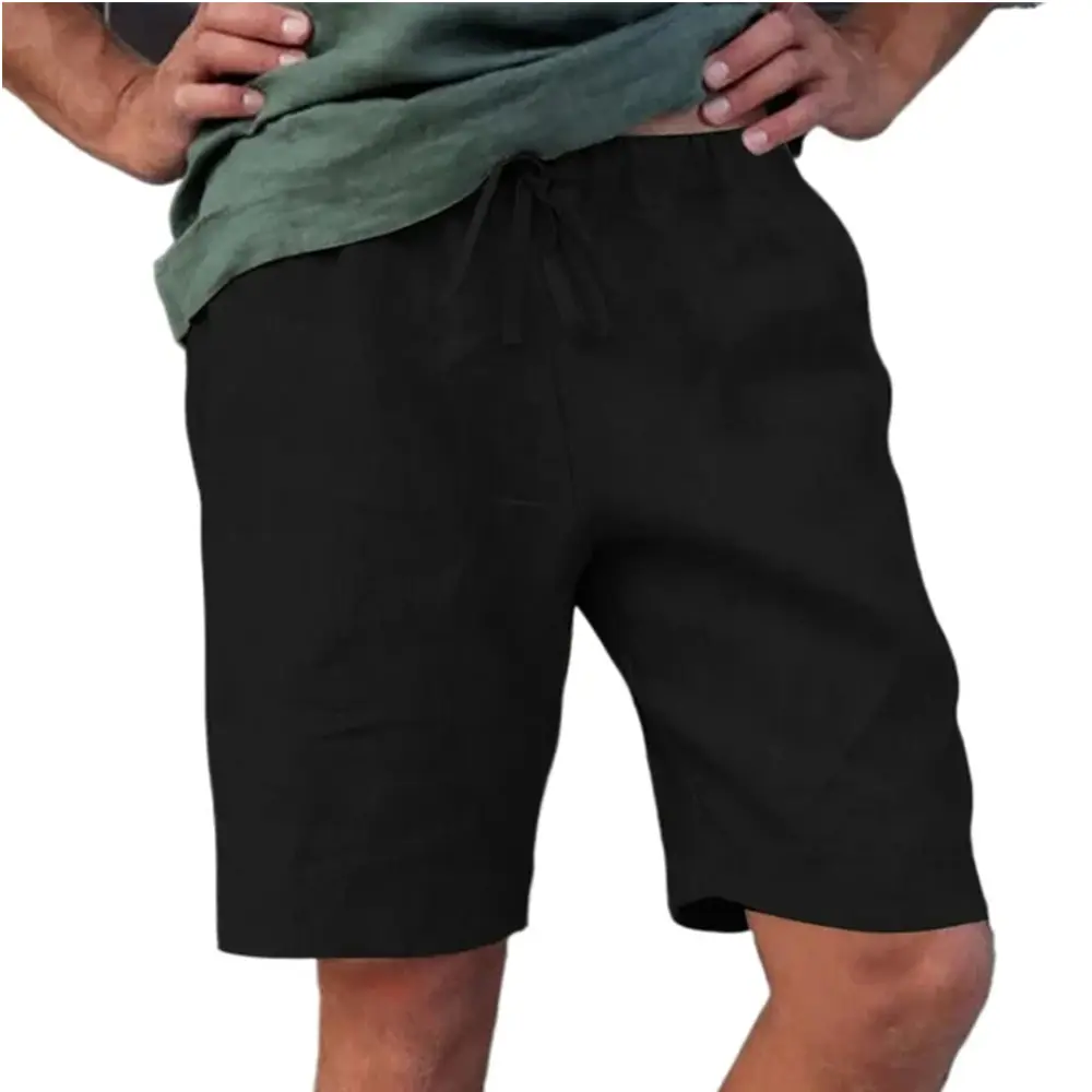 Men's Summer Casual Shorts Drawstring Pocket Design Solid Color Middle Pants Loose Straight Jogging Outdoor Streetwear