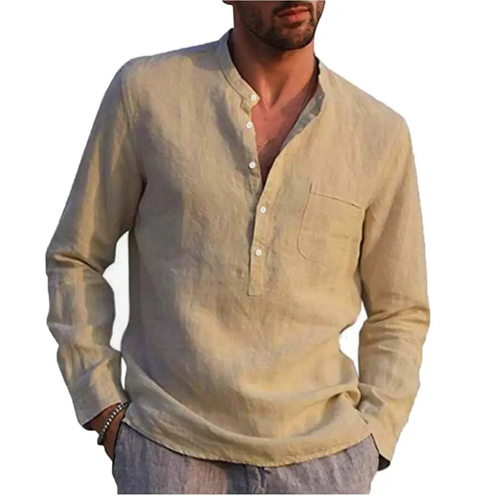 King Billion Cotton Linen Hot Sale Men's Long-Sleeved Shirts Summer Solid Color Casual Beach Style Plus Size