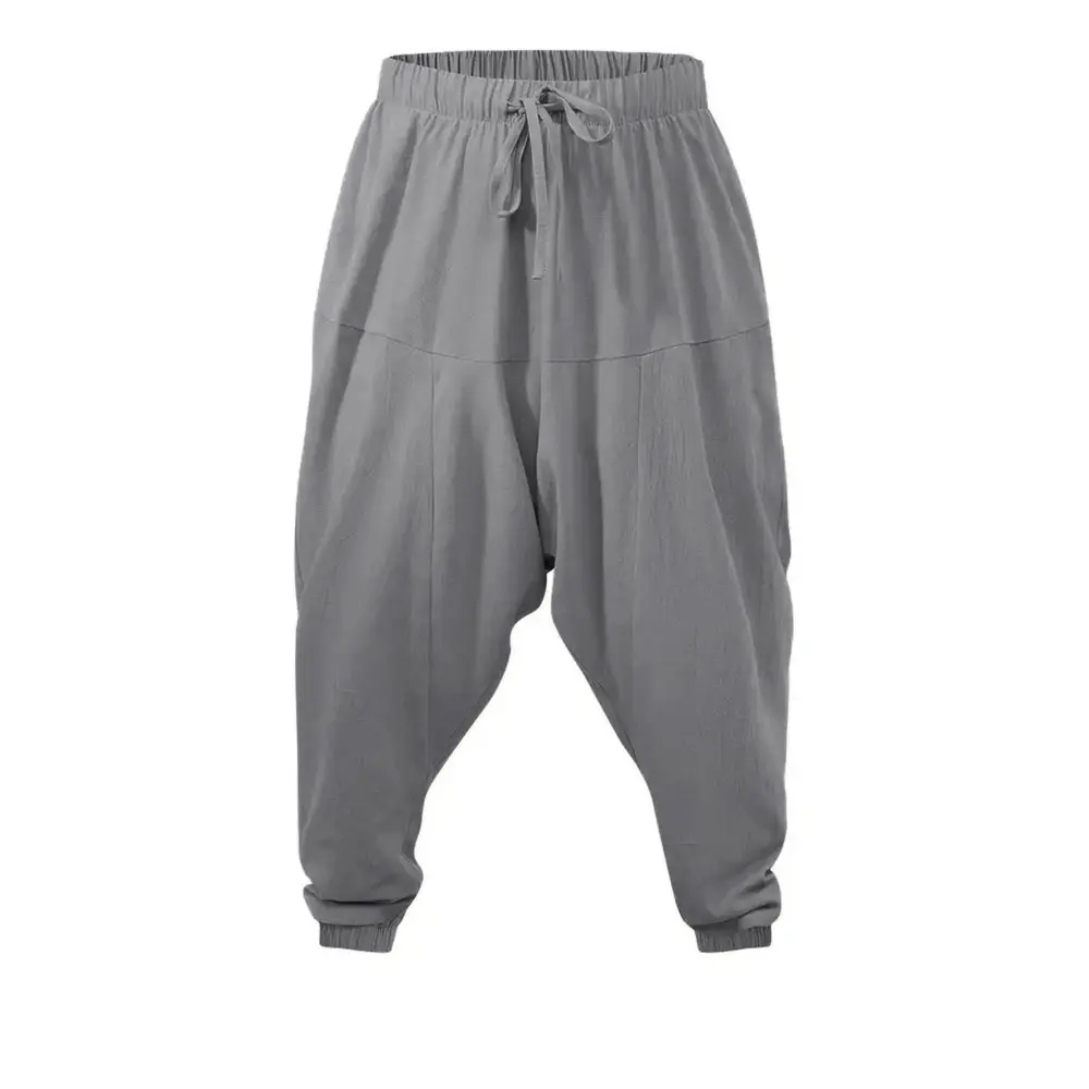 Harem Pants for Men Cotton Linen Drop Crotch Cozy Streetwear Loose Fit Breathable Lightweight Long Pants Male Joggers
