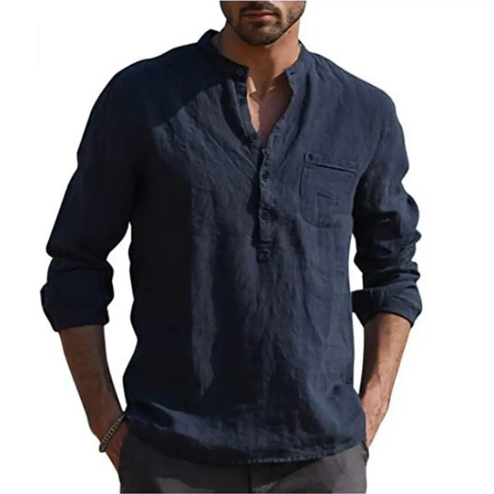 King Billion Cotton Linen Hot Sale Men's Long-Sleeved Shirts Summer Solid Color Casual Beach Style Plus Size