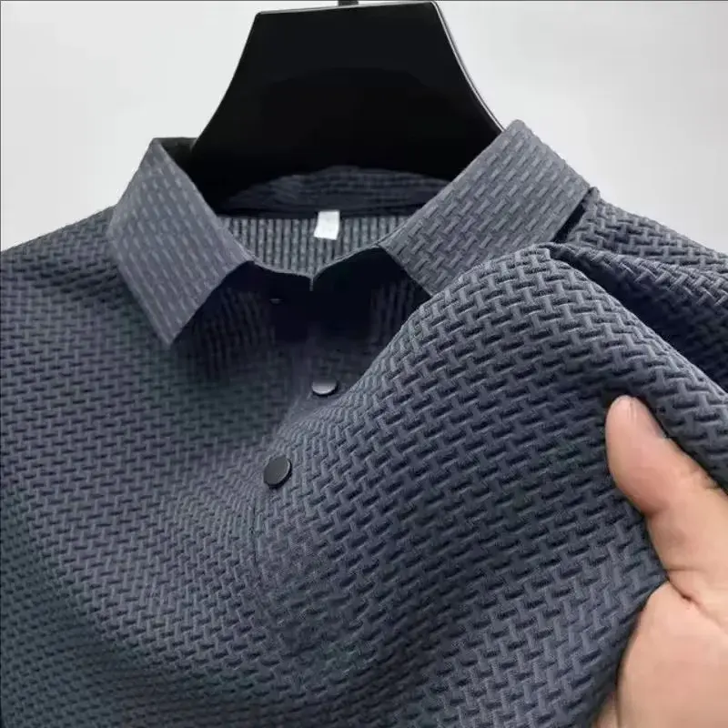 Summer New Men's Ice Silk Short-sleeved Lapel T-shirt Solid Colour Breathable Cool Feeling Polo Shirt Basic Style Tops