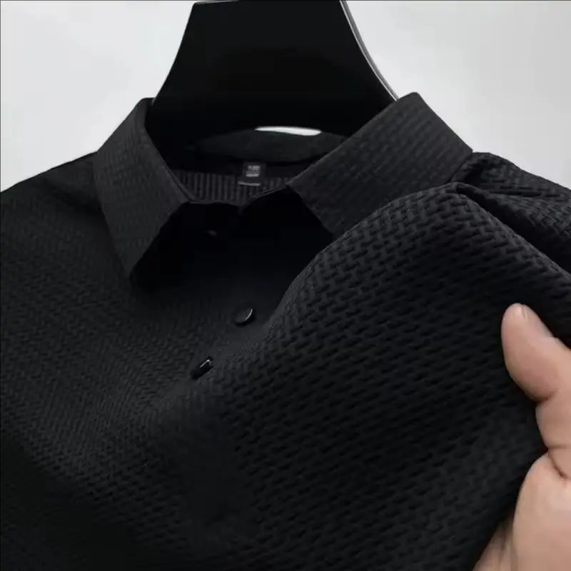Summer New Men's Ice Silk Short-sleeved Lapel T-shirt Solid Colour Breathable Cool Feeling Polo Shirt Basic Style Tops