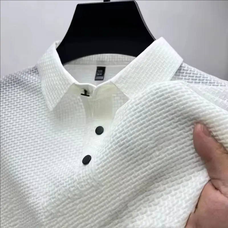 Summer New Men's Ice Silk Short-sleeved Lapel T-shirt Solid Colour Breathable Cool Feeling Polo Shirt Basic Style Tops