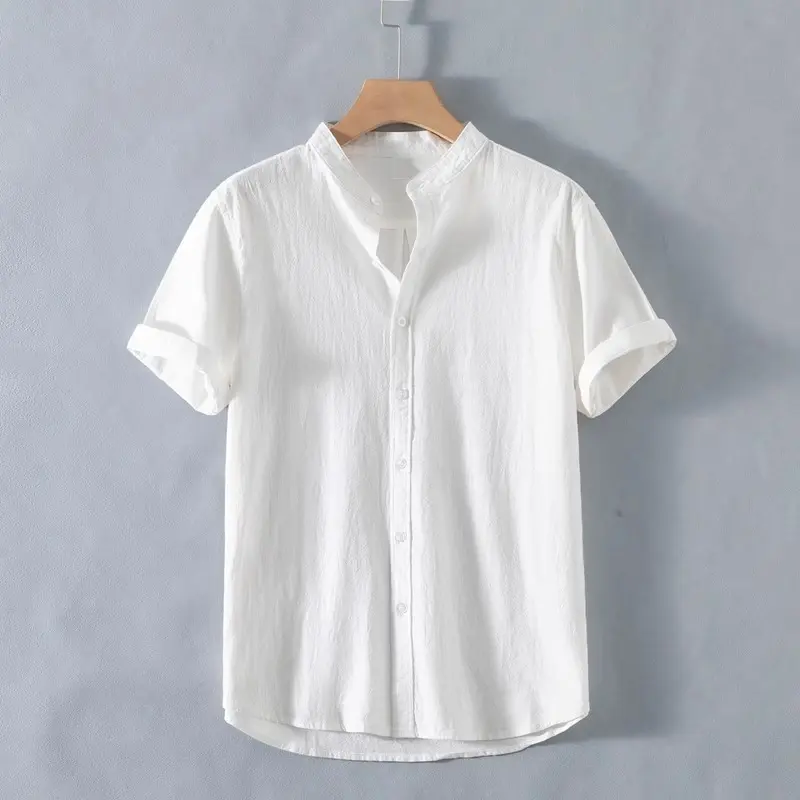 Summer Mens Short Sleeve cotton Henley Shirts Casual Button Down Shirt Lightweight Wear Breathable Streetwear