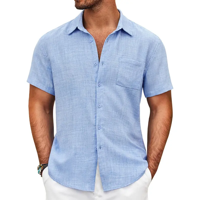 Summer Men's Shirt Short Sleeve Casual Men's Tshirts Lightweight Beach Regular Fit Shirt with Chest Pocket Oversize T Shirts