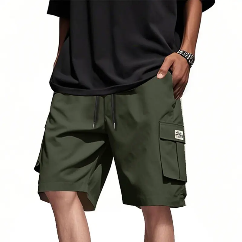 Summer Men's Drawstring Cargo Shorts Relaxed Fit Shorts with Pockets Work Hiking Summer Athletic Short Men Oversize Shorts
