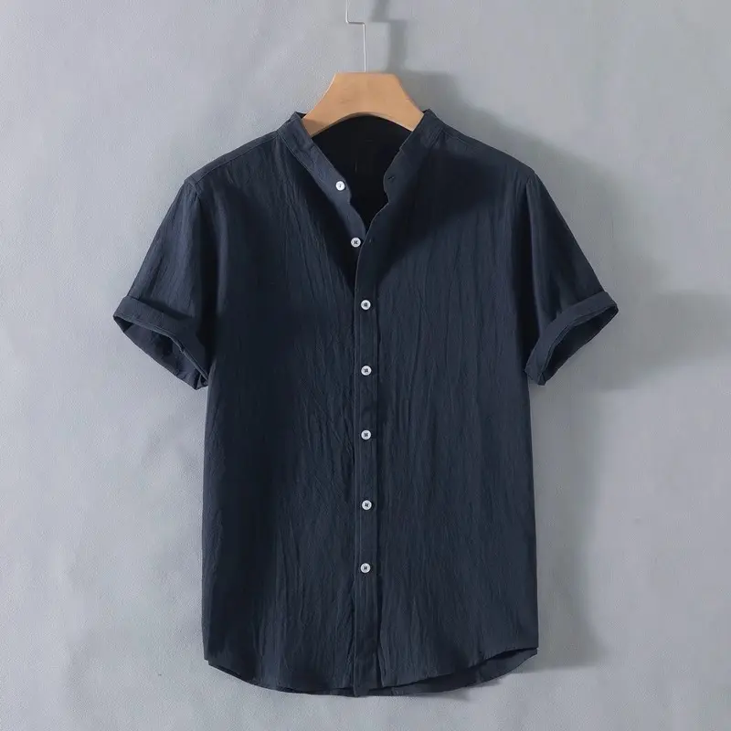 Summer Mens Short Sleeve cotton Henley Shirts Casual Button Down Shirt Lightweight Wear Breathable Streetwear