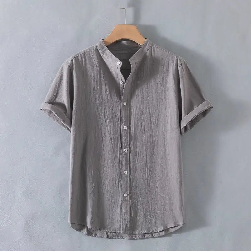 Summer Mens Short Sleeve cotton Henley Shirts Casual Button Down Shirt Lightweight Wear Breathable Streetwear