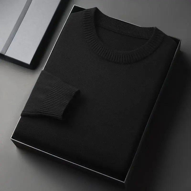 Mens CrewNeck Pullover Sweater Long Sleeve Knitted Sweaters Vintage Lightweight Sweatshirts Soild Color Casual Jacket Coats