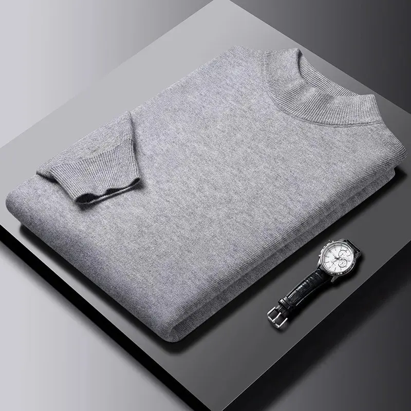 New Men's Solid Color Pullover Sweaters Half Turtleneck Long Sleeve Solid Color Breathable Streetwear Autumn Knitted Sweater Men