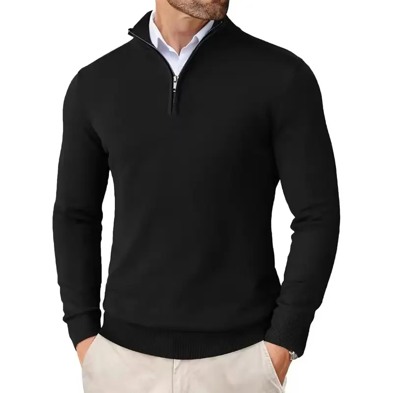 Men's Quarter Zip Up Sweaters Slim Fit Lightweight Pullover Outdoor Mock Neck Tops Half Turtleneck Knitted Streetwear