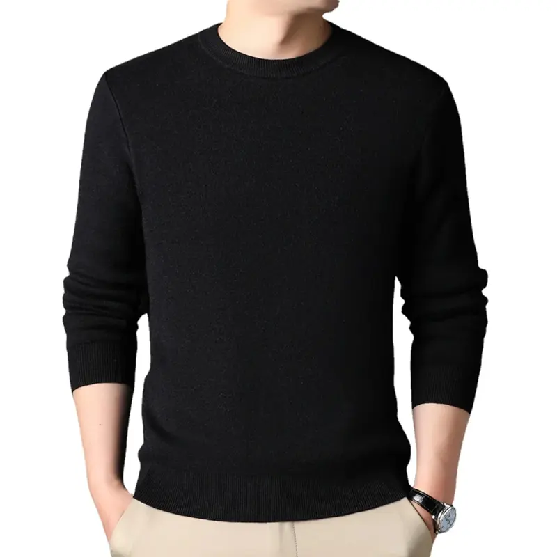 Men's Winter Solid Color Knitted Sweater Casual Comfortable Tops Vintage Sweatshirts Loose Basic Round Neck Autum Sweatwear