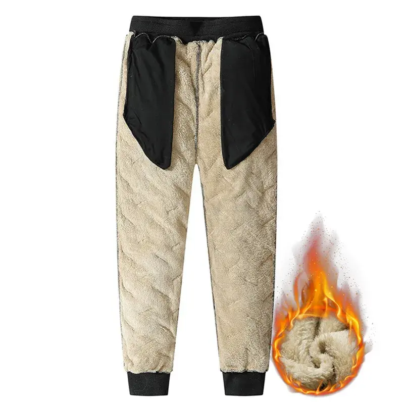 Winter Sweatwear Men Plush Thick Sport Sweatpant Lambswool Thermal Trousers Casual Pants Waterproof Windproof Warm Cotton Pants