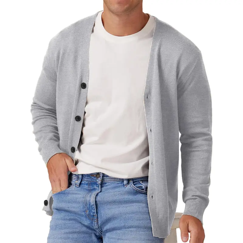New Men's Vintage Long Sleeve Cardigan Sweater with Button V Neck Knitted Sweaters Lightweight Outdoor Casual Coats