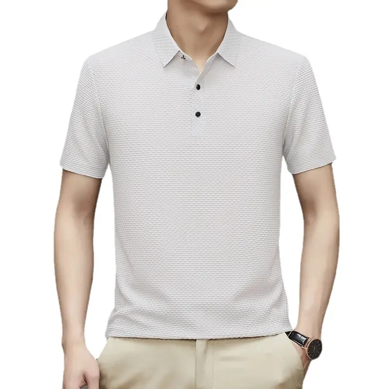Summer Ice Silk Short Sleeve Tshirt Sweat-absorbing Solid Color Top Lightweight Arge Crew Nack Shirts Lapel Large Tops