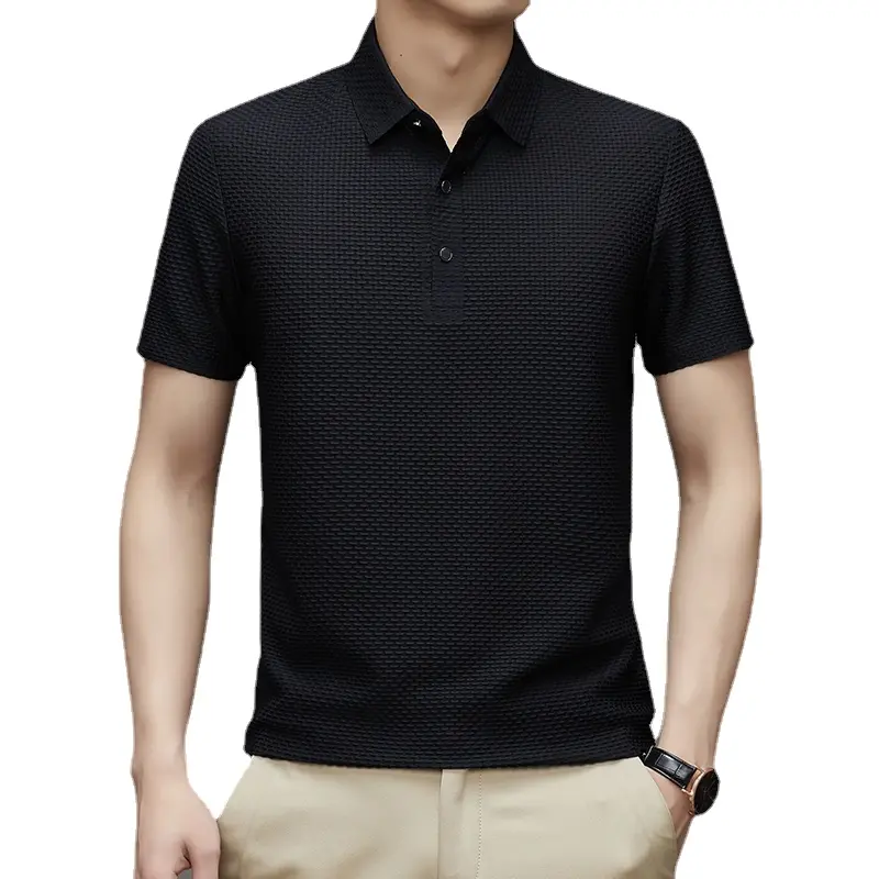 Summer Ice Silk Short Sleeve Tshirt Sweat-absorbing Solid Color Top Lightweight Arge Crew Nack Shirts Lapel Large Tops