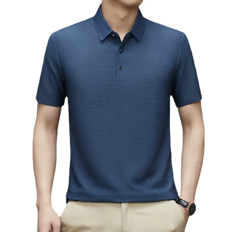 Summer Ice Silk Short Sleeve Tshirt Sweat-absorbing Solid Color Top Lightweight Arge Crew Nack Shirts Lapel Large Tops