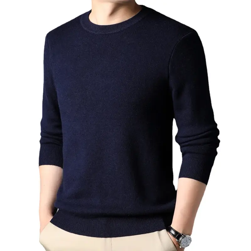 Men's Solid Color Knitted Pullover Sweater Crew Neck Lightweight Vintage Sweatshirts Loose Basic Streetwear Winter Warm Coats