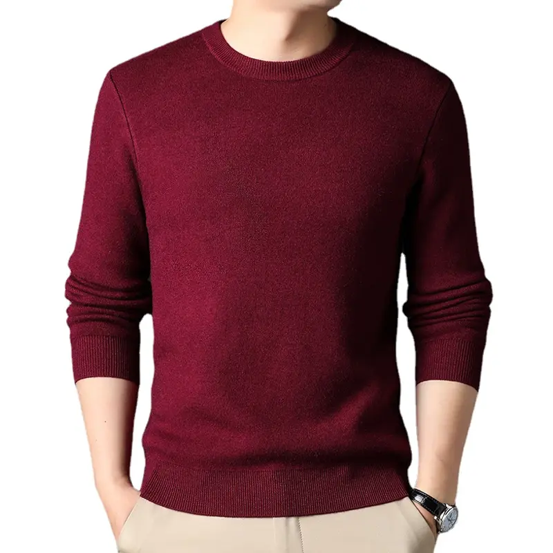 Men's Solid Color Knitted Pullover Sweater Crew Neck Lightweight Vintage Sweatshirts Loose Basic Streetwear Winter Warm Coats