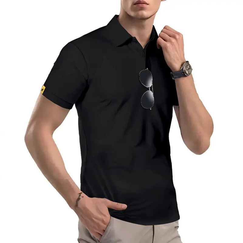 New Mens Short Sleeve Polo Shirt Summer Sports Tennis T-Shirt Moisture-Wicking Shirts Breathable Button Oversized Streetwear
