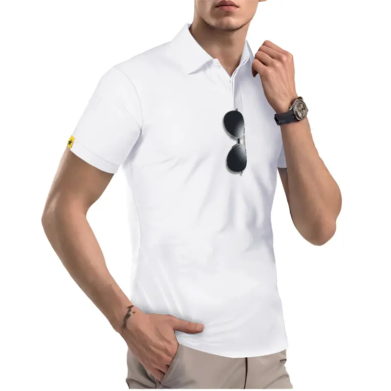New Mens Short Sleeve Polo Shirt Summer Sports Tennis T-Shirt Moisture-Wicking Shirts Breathable Button Oversized Streetwear