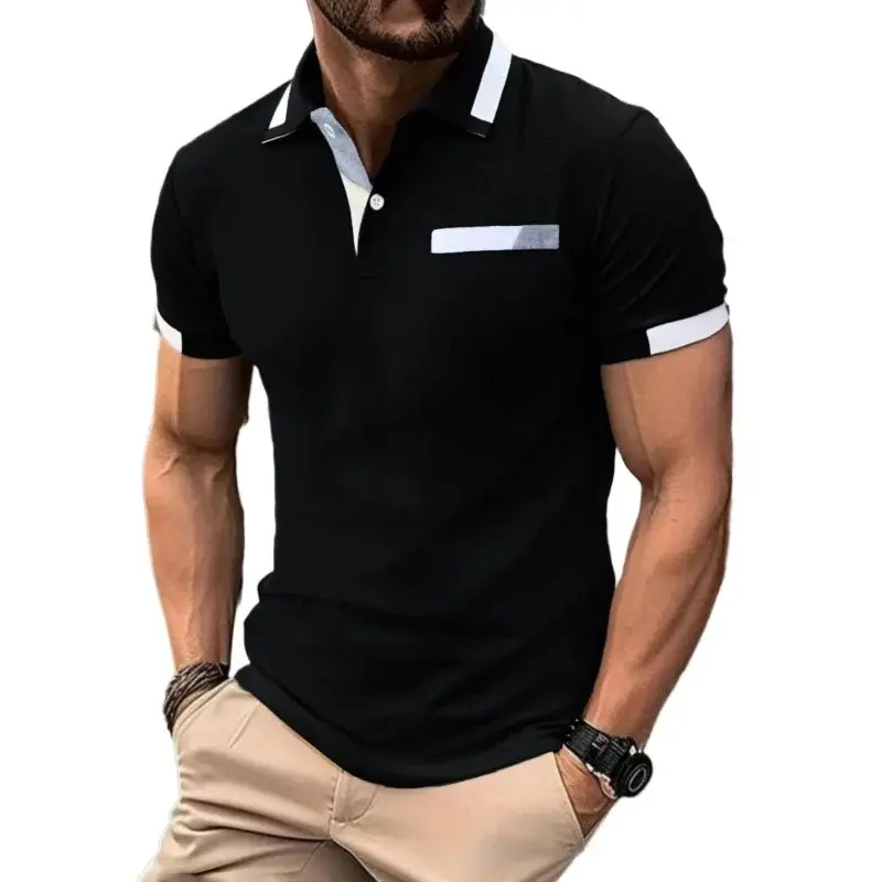 New Mens Casual Polo Shirts Short Sleeve Oversize T Shirt Fashion Button Slim Fit T-Shirts Lightweight Breathable Streetwear