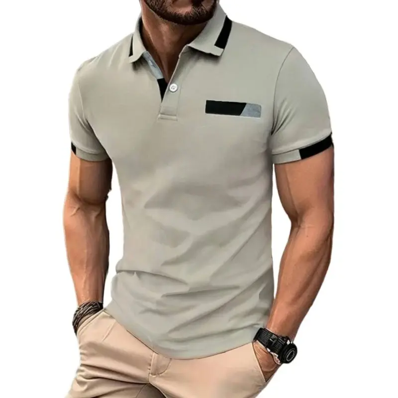 New Mens Casual Polo Shirts Short Sleeve Oversize T Shirt Fashion Button Slim Fit T-Shirts Lightweight Breathable Streetwear