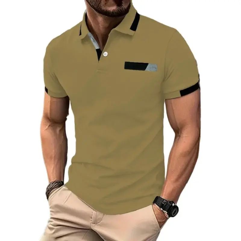 New Mens Casual Polo Shirts Short Sleeve Oversize T Shirt Fashion Button Slim Fit T-Shirts Lightweight Breathable Streetwear