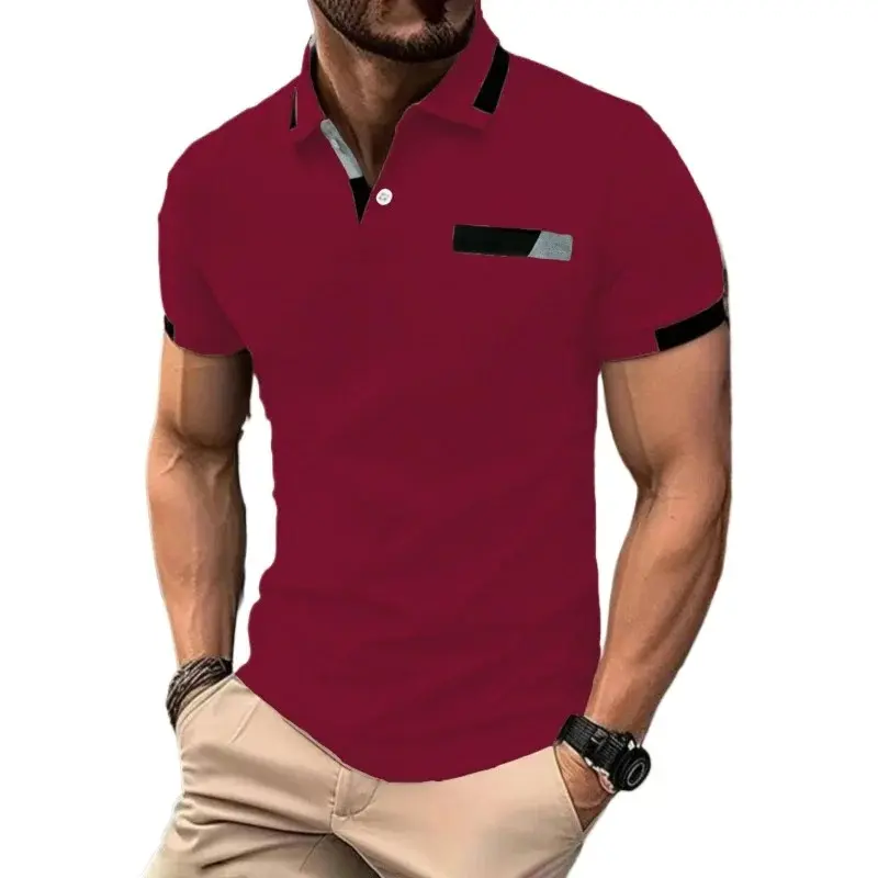 New Mens Casual Polo Shirts Short Sleeve Oversize T Shirt Fashion Button Slim Fit T-Shirts Lightweight Breathable Streetwear